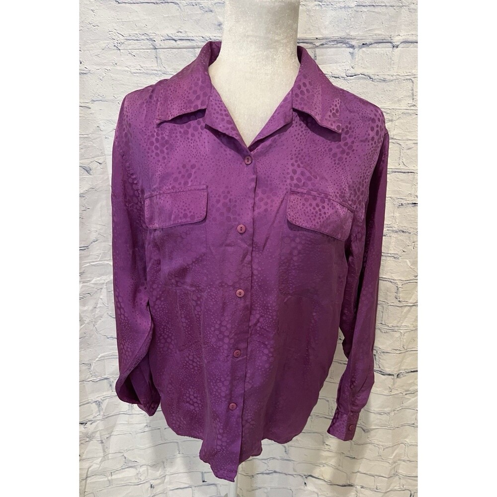 Vintage Jennifer L. 100% silk purple button up blouse 1990s Size Small